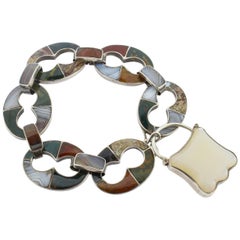 Bracelet victorien ancien en agate écossaise et argent avec cadenas