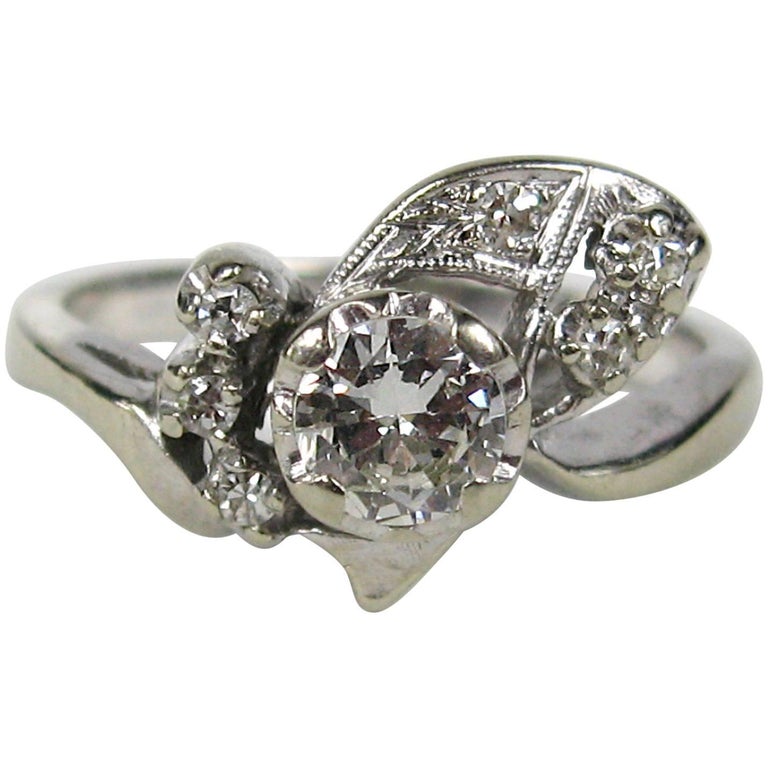Antique 1930s Handcrafted Diamond Platinum Ring For Sale ...