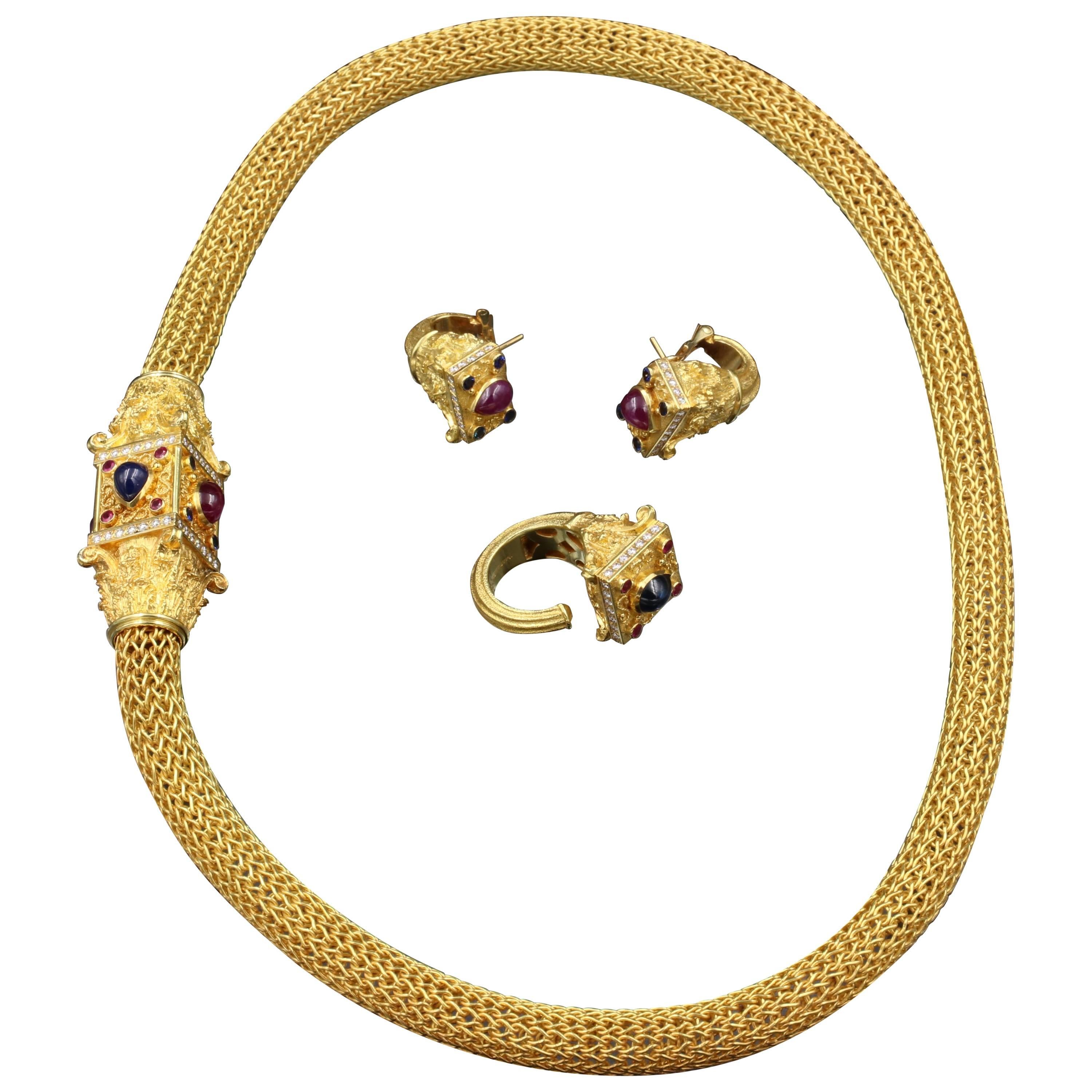Gold, Diamonds, Rubies and Sapphires Set by Maramenos