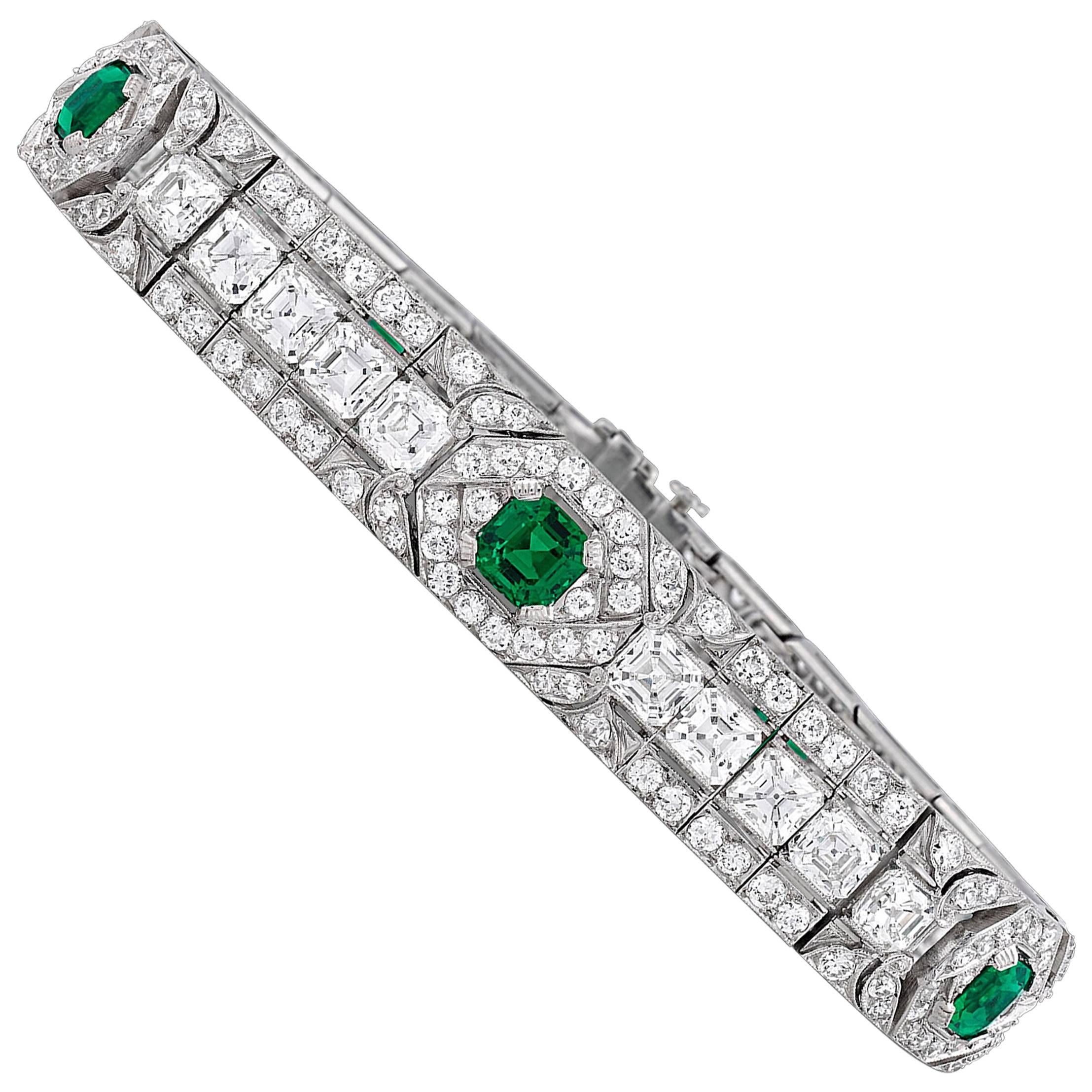 Untreated Colombian Emerald and Diamond Bracelet For Sale