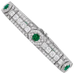 Vintage Untreated Colombian Emerald and Diamond Bracelet