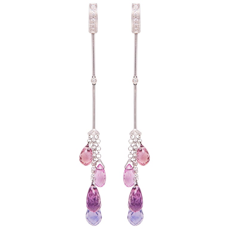 Ella Gafter Multi-Color Sapphire and Diamond Drop Earrings For Sale
