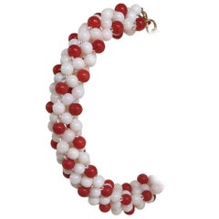Red and White Coral Mulit-Strand Rope Bracelet with 14k Gold Clasp by Marina J 