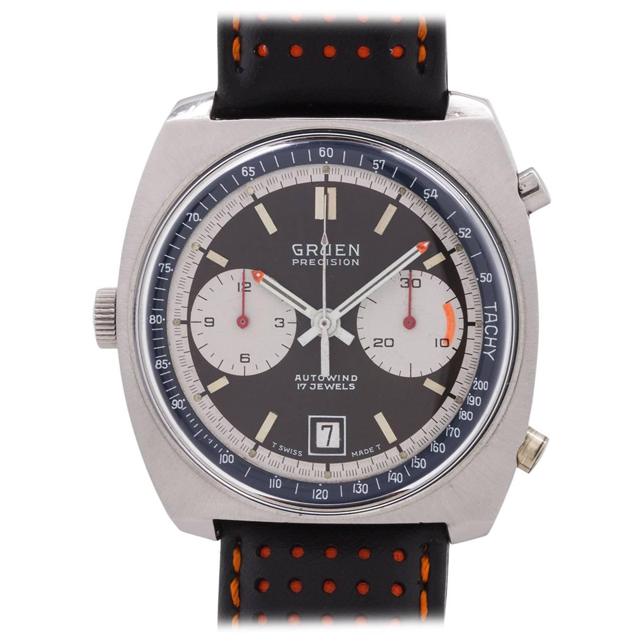 Gruen Stainless Steel “Autavia” Style Automatic Chronograph Wristwatch