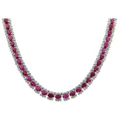 21.12 Carat in GIA Certified Burma Rubies and Diamonds White Gold Necklace