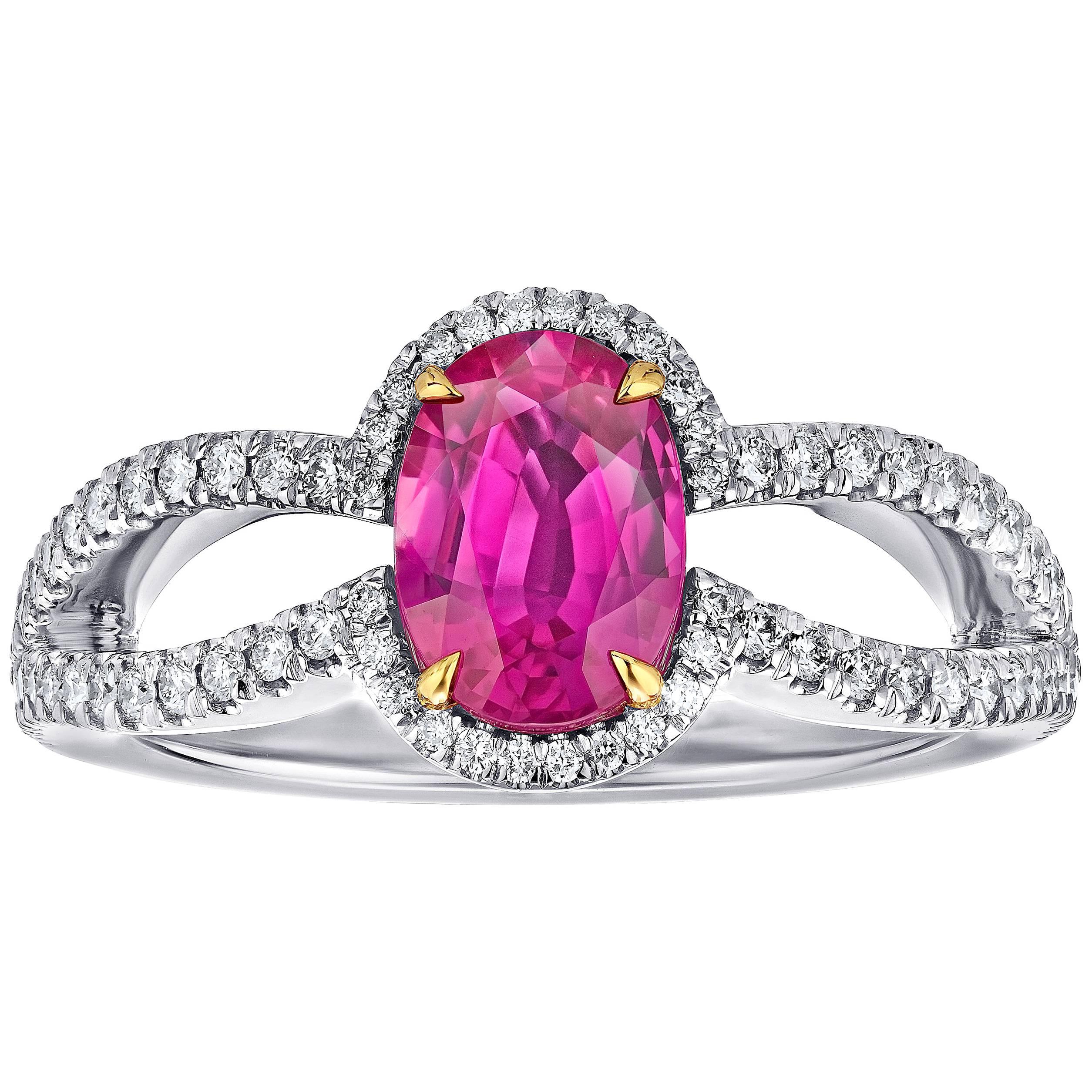 1.54 Carat Oval Ruby and Diamond Platinum Ring For Sale