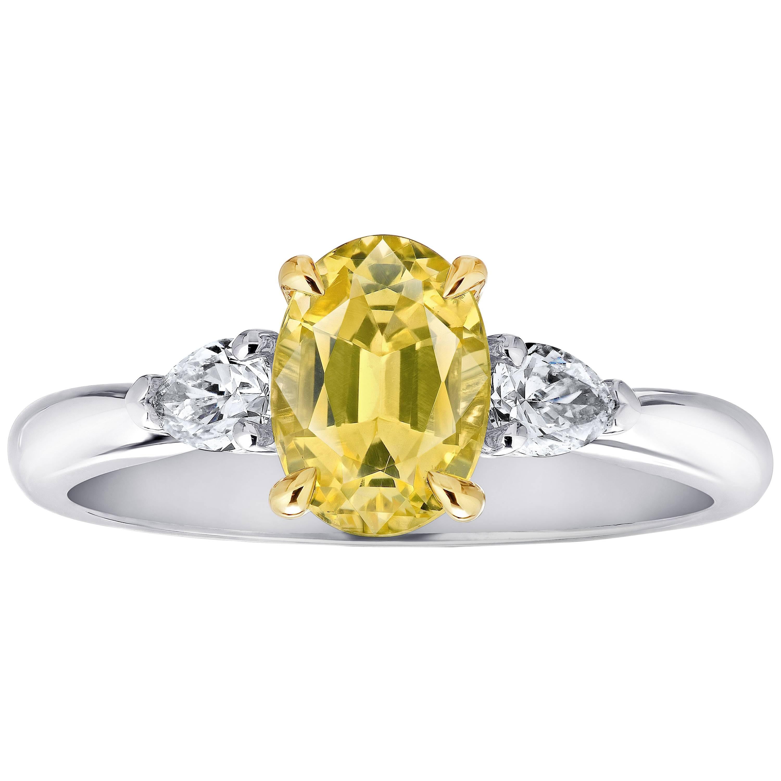 1.66 Carat Oval Yellow Sapphire and Diamond Platinum Ring