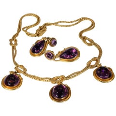 Victorian Amethyst Gold Snake Necklace Earrings Set