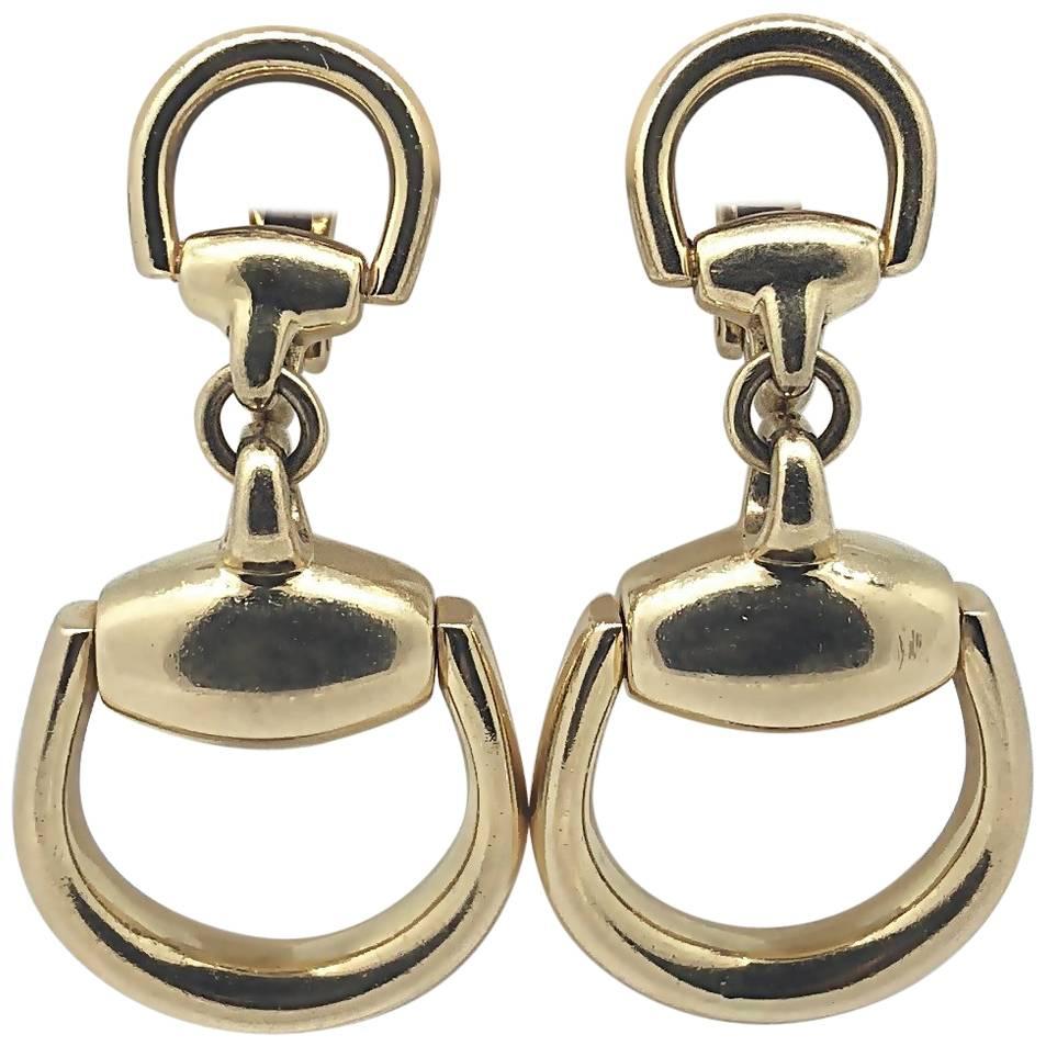 Gucci "Stirrup" Estate Dangle Earrings 18 Karat Yellow Gold