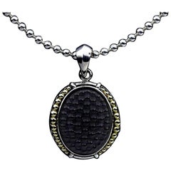 Lagos Onyx Caviar Sterling Silver and Gold Bead Chain Pendant Necklace