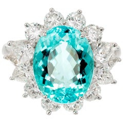 Bague cocktail en platine avec tourmaline bleue Paraiba et diamant de 4::96 carats Peter Suchy