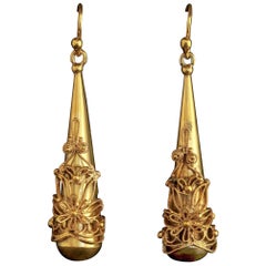 Antique Georgian Large 18 Carat Gold on Silver Earrings