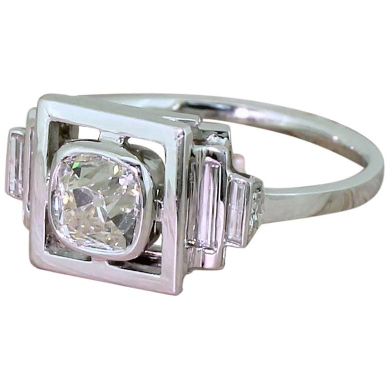 Art Deco 0.90 Carat Old Cut Diamond Solitaire Ring For Sale