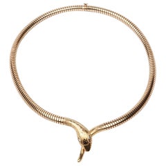 1980's 9 Karat Gold Diamond Snake Choker Necklace