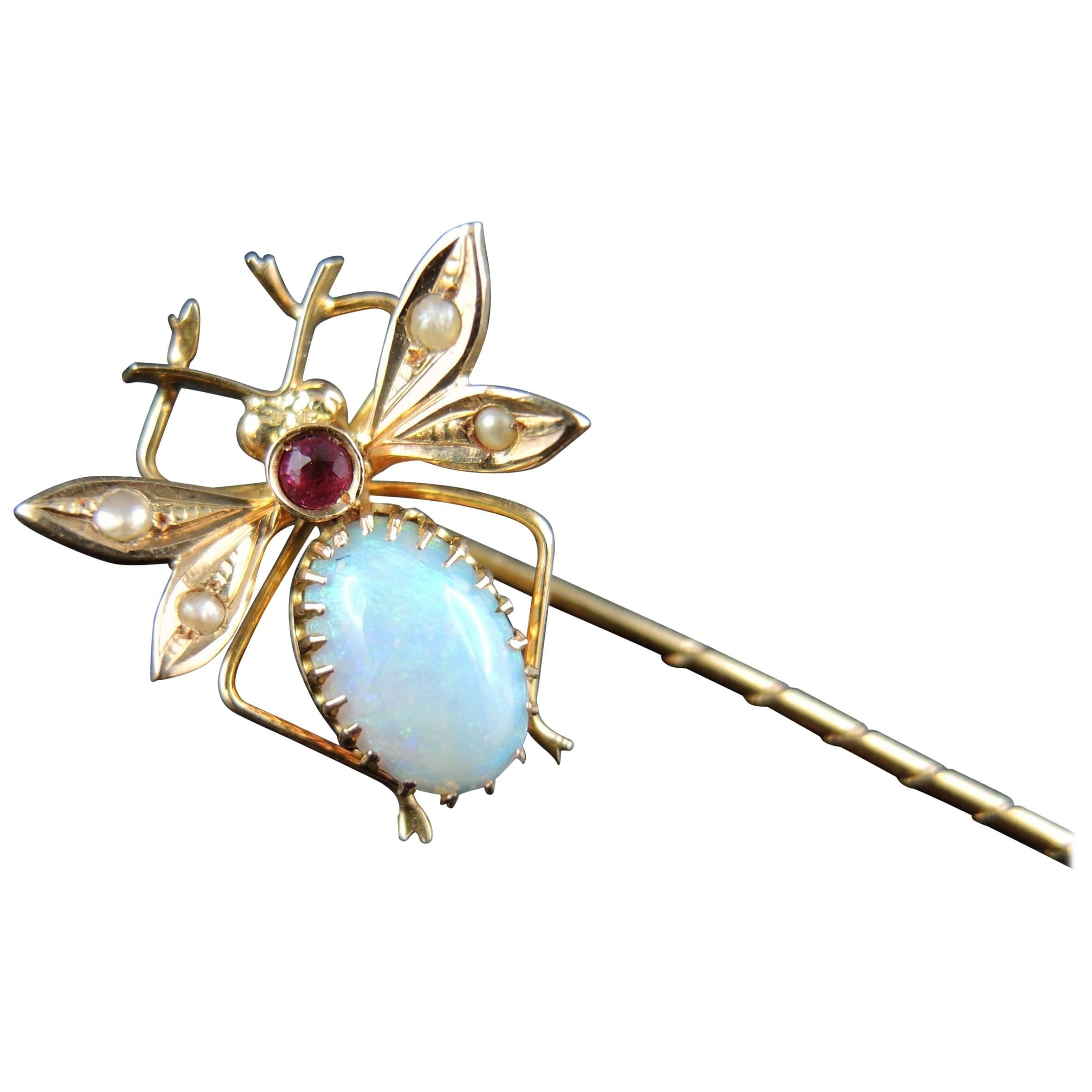 Antique Insect Pin Set with an Opal