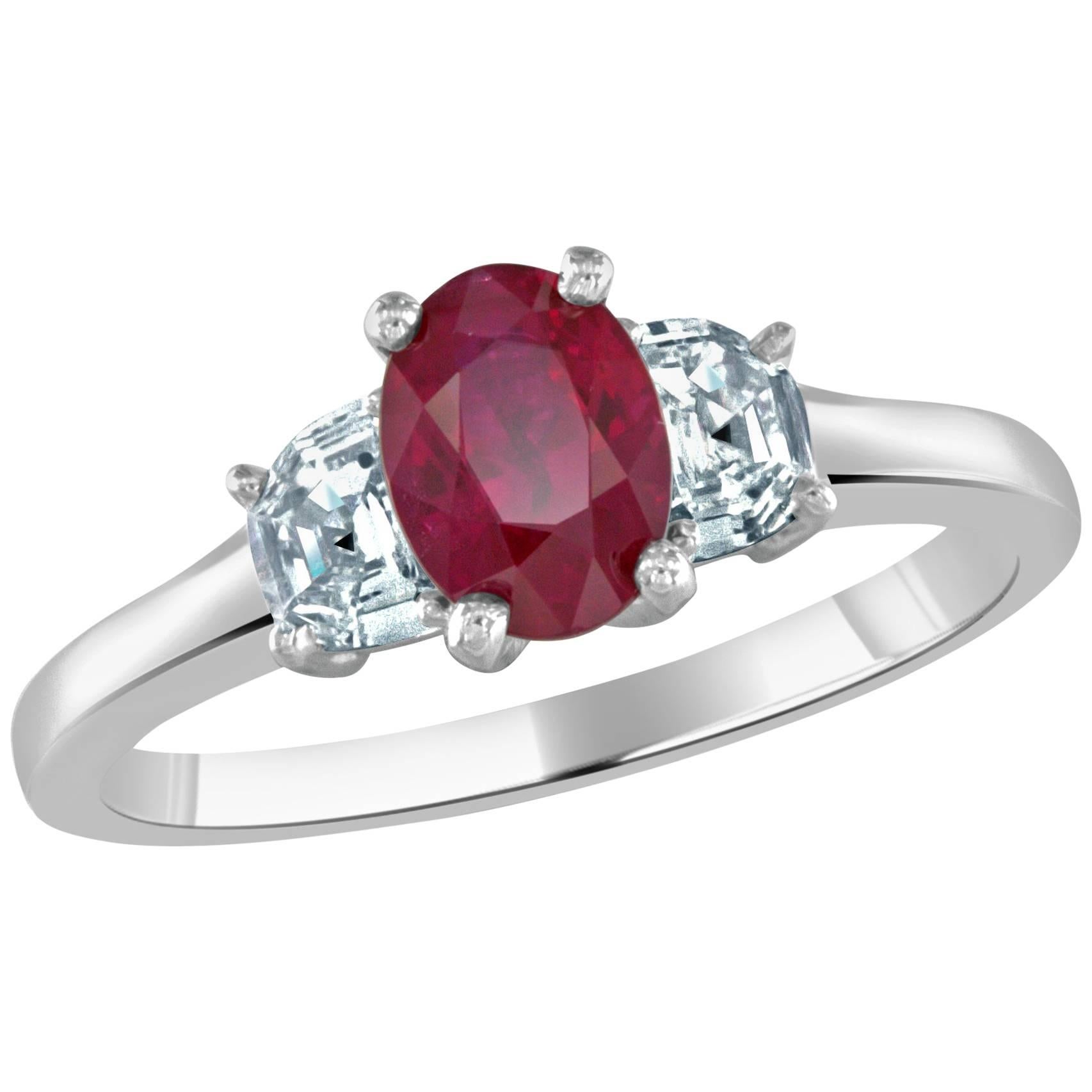 1.15 Carat Ruby and Diamond Platinum Ring For Sale