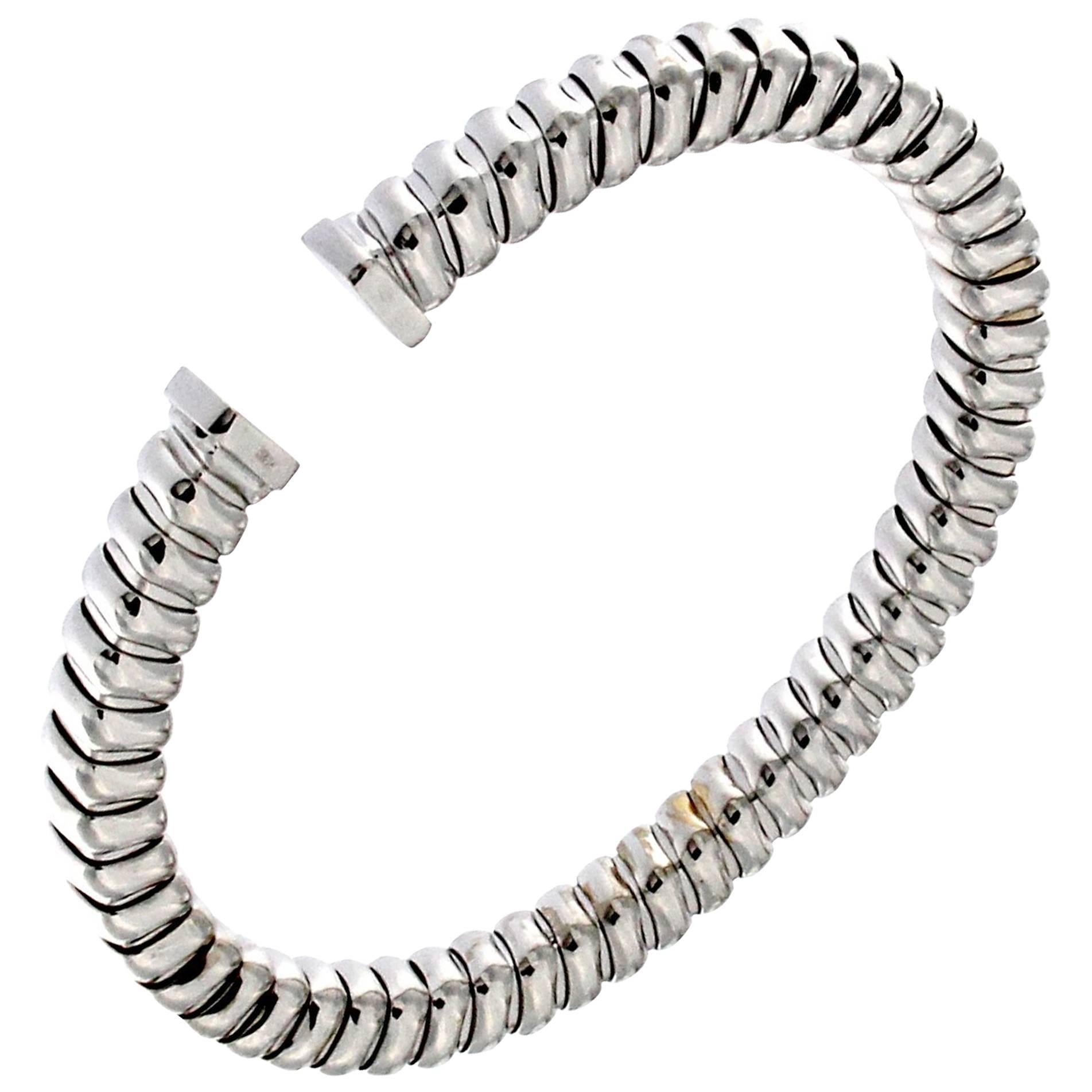 Classic Tubogas Bracelet in 18 Karat White Gold For Sale