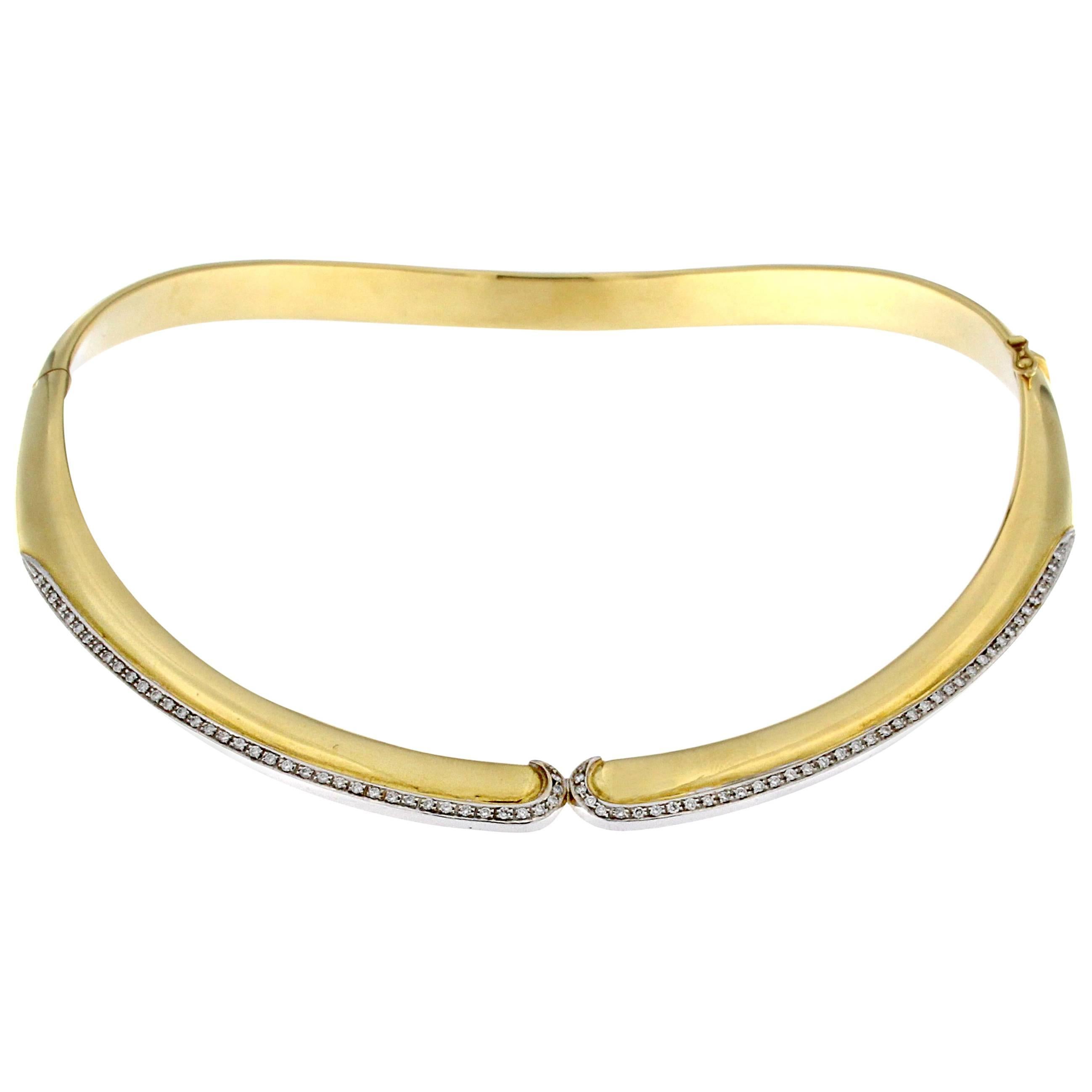 Rigid Collar in 18 Karat Yellow Gold and White Diamond Part over Yellow Gold For Sale