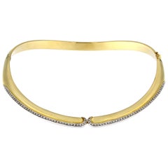 Rigid Collar in 18 Karat Yellow Gold and White Diamond Part over Yellow Gold