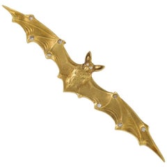 Antique Art Nouveau Gold and Diamond Bat Brooch