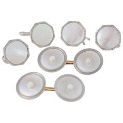 Antique Carrington & Co Art Deco Pearl, Mother-of-Pearl, Platinum over Gold Cuff Links