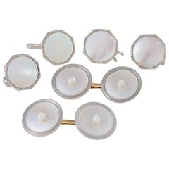 Carrington & Co Boutons de manchette Art Déco en perle:: nacre et platine sur or