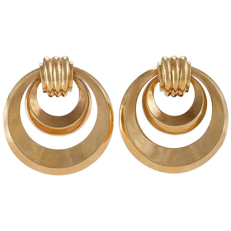 Gold Double Hoop Doorknocker Earrings 