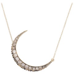 Mid-Victorian Rose Cut Diamond Crescent Moon Necklace