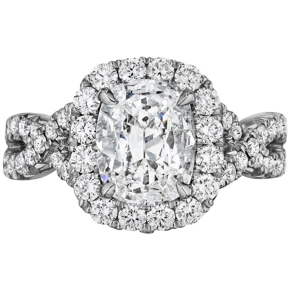 GIA Certified 0.71 Carat Cushion Cut Diamond Halo Engagement Ring