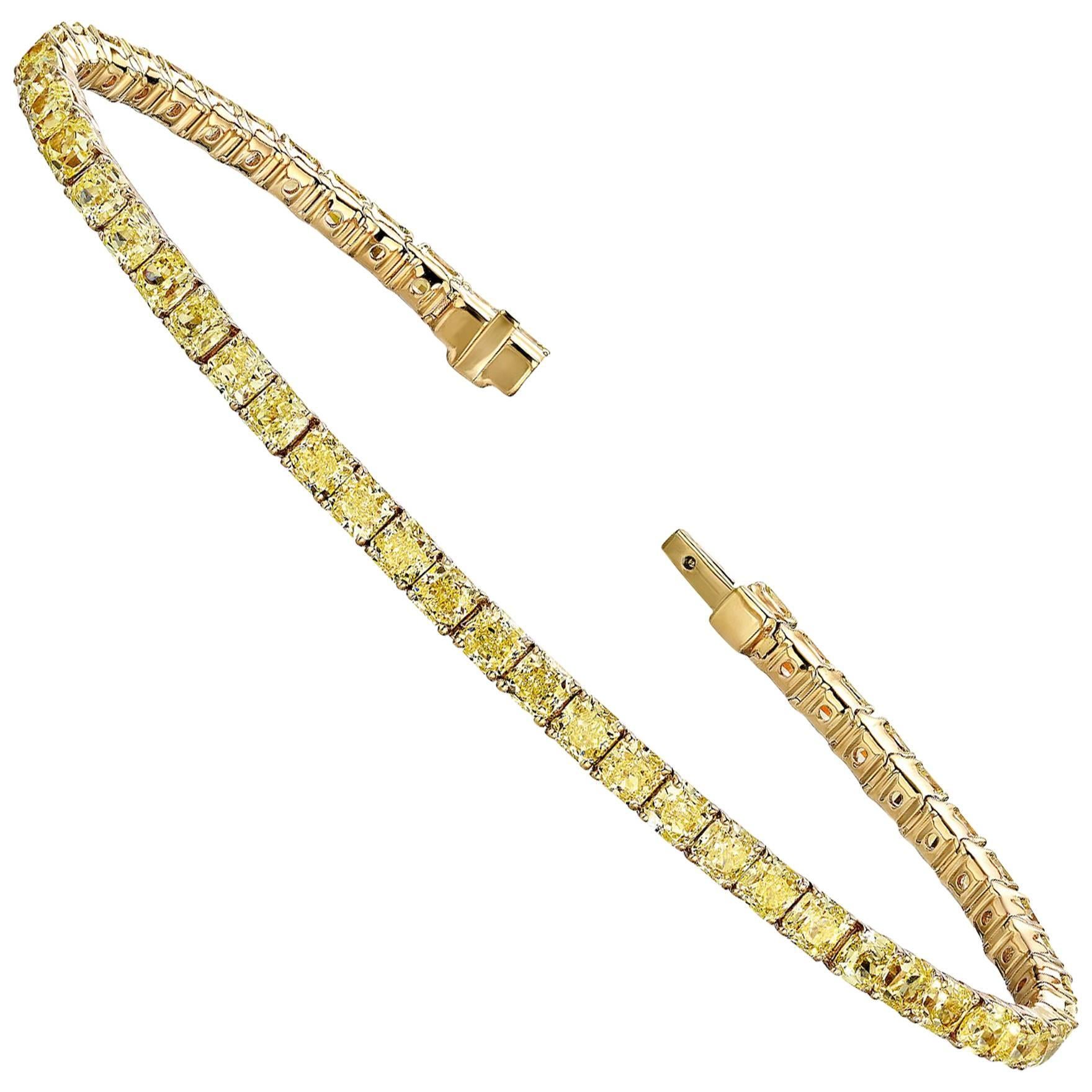 10.50 Carat Fancy Intense Radiant Yellow Diamond Bracelet