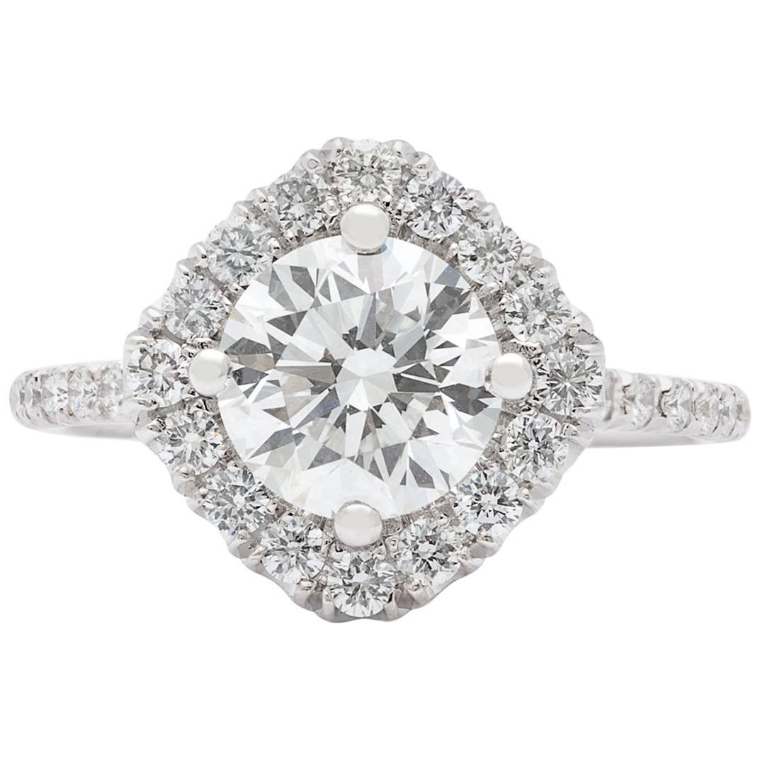 GIA H/VS1 1.50 Carat Round Diamond Halo Engagement Ring