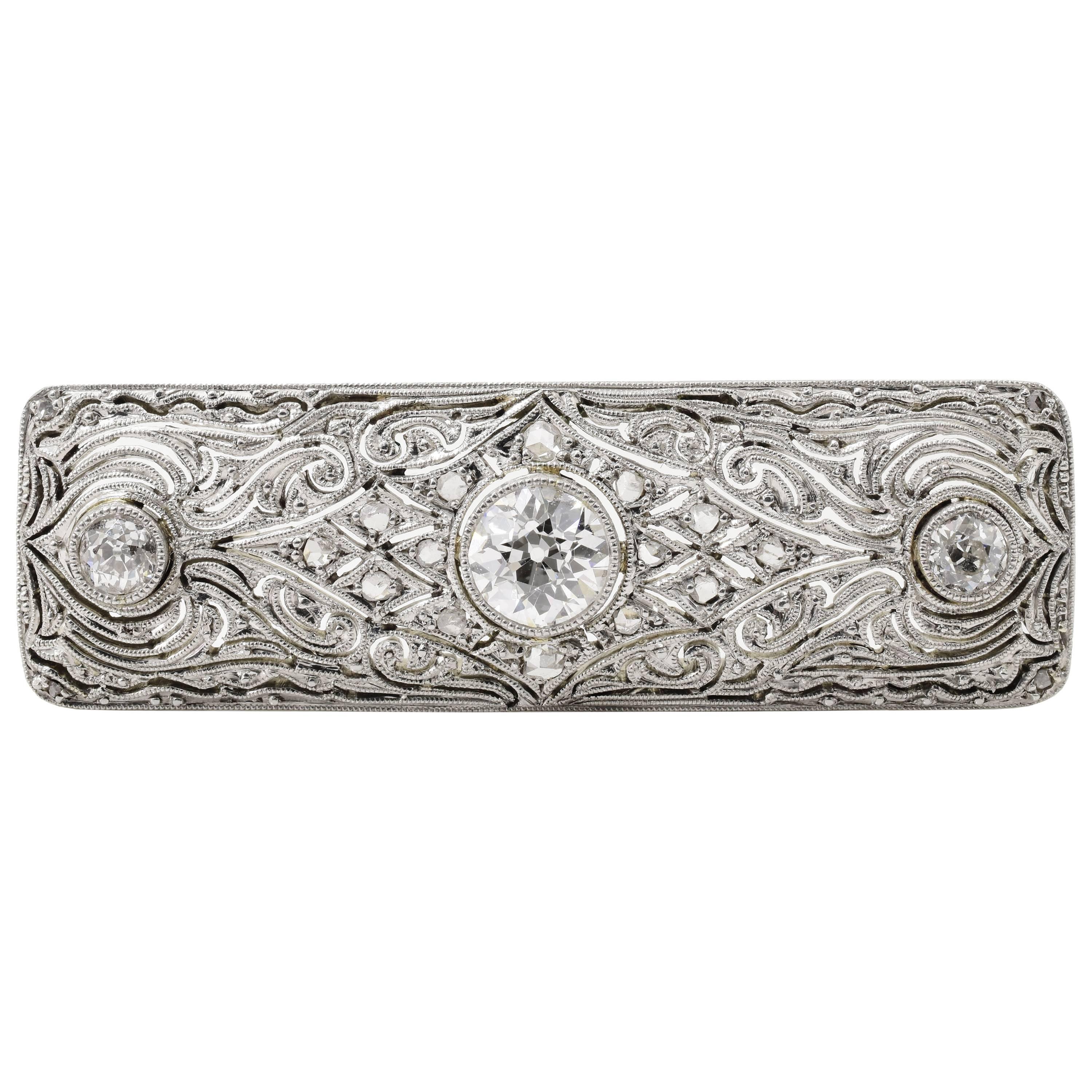 1930s Diamond Platinum Brooch For Sale