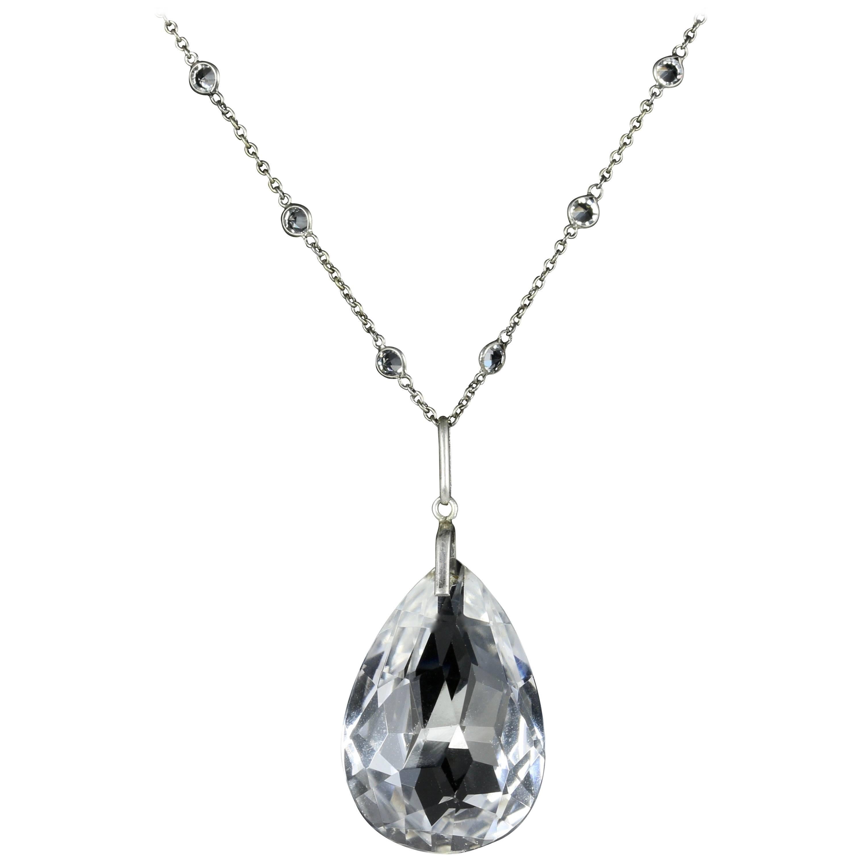 Art Deco Briolette Cut Rock Crystal Necklace Platinon