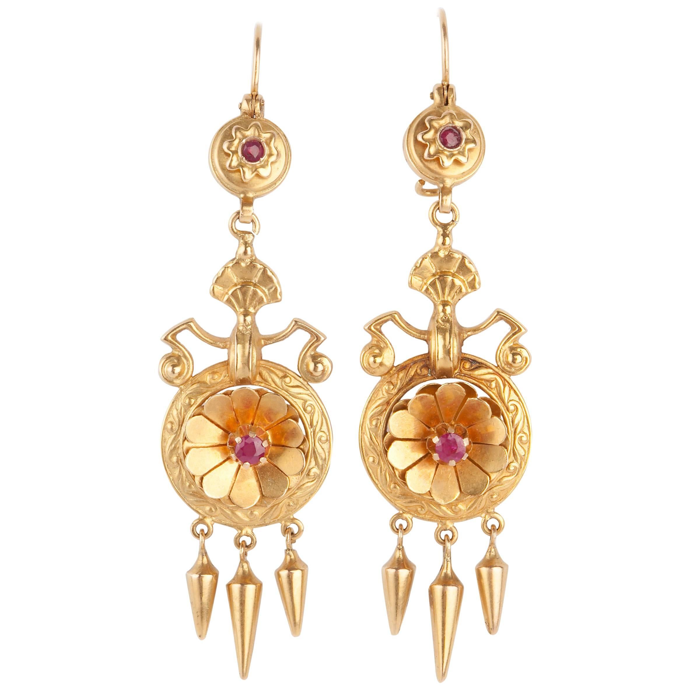 Pair of 15 Karat Gold Etruscan Revival Victorian Earrings For Sale
