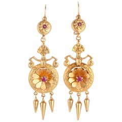 Pair of 15 Karat Gold Etruscan Revival Victorian Earrings