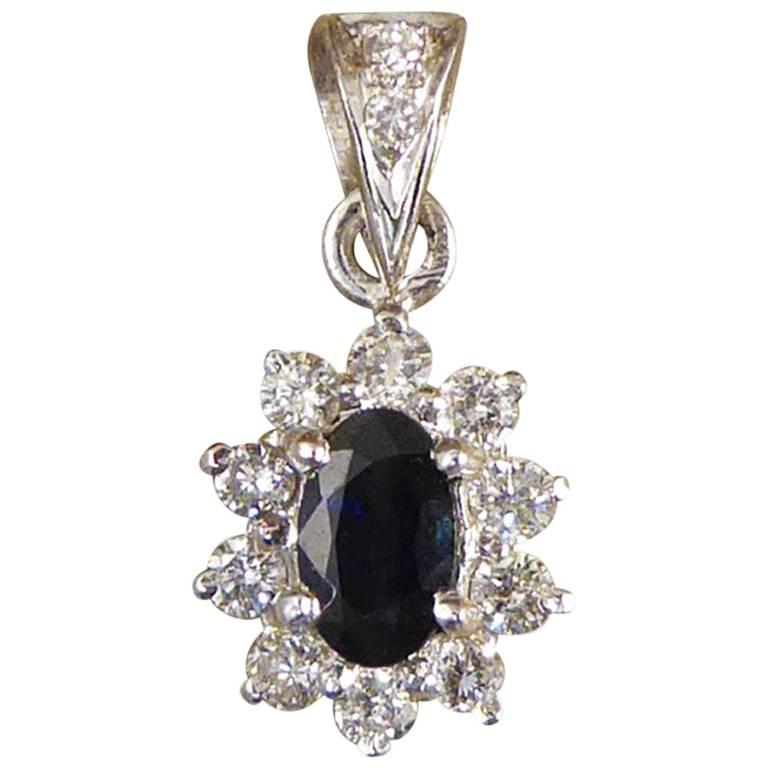 Sapphire and Diamond Cluster Drop 18 Carat White Gold Pendant