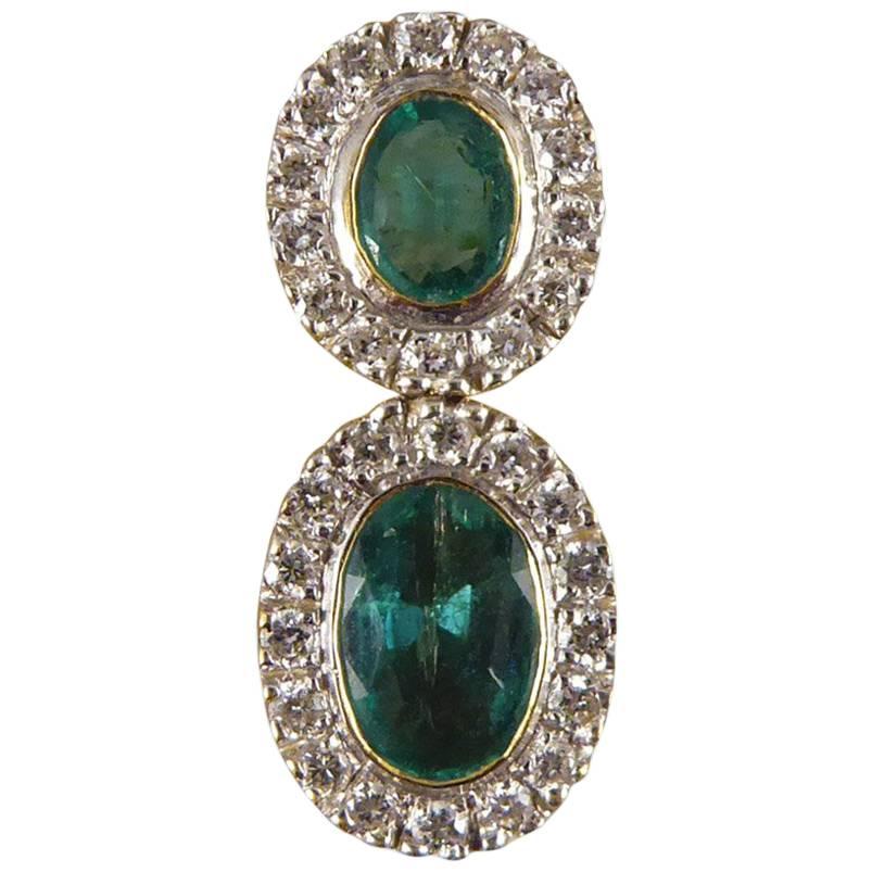 Diamond and Emerald 18 Carat Gold Drop Pendant