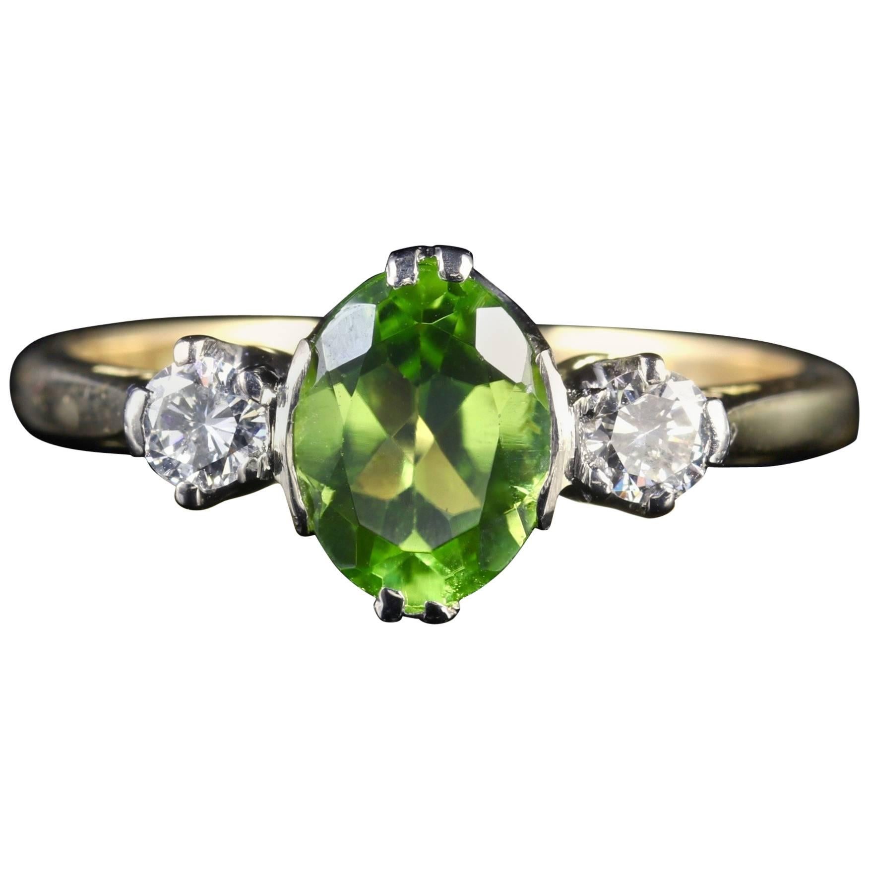 Antique Victorian Peridot Diamond Trilogy Ring, circa 1900