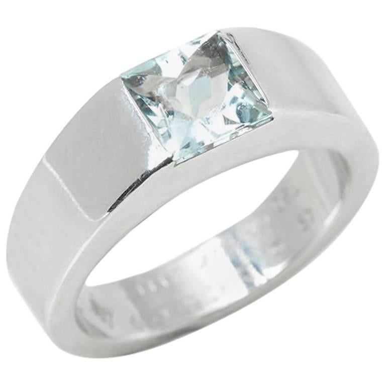 Cartier 18 Karat White Gold Aquamarine Tank Ring at 1stDibs cartier