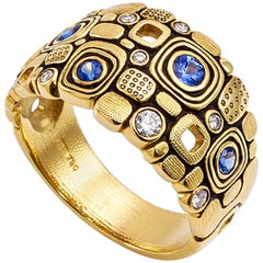 Alex Sepkus Gold Sapphire and Diamond Dome Ring