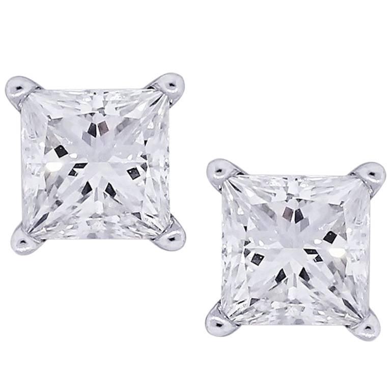 1 Carat Princess Cut Diamond Stud Earrings