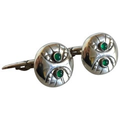 Georg Jensen Sterling Silver Cufflinks No. 15 with Green Agates