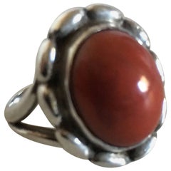 Antique Georg Jensen Silver Ring No. 19 with Coral