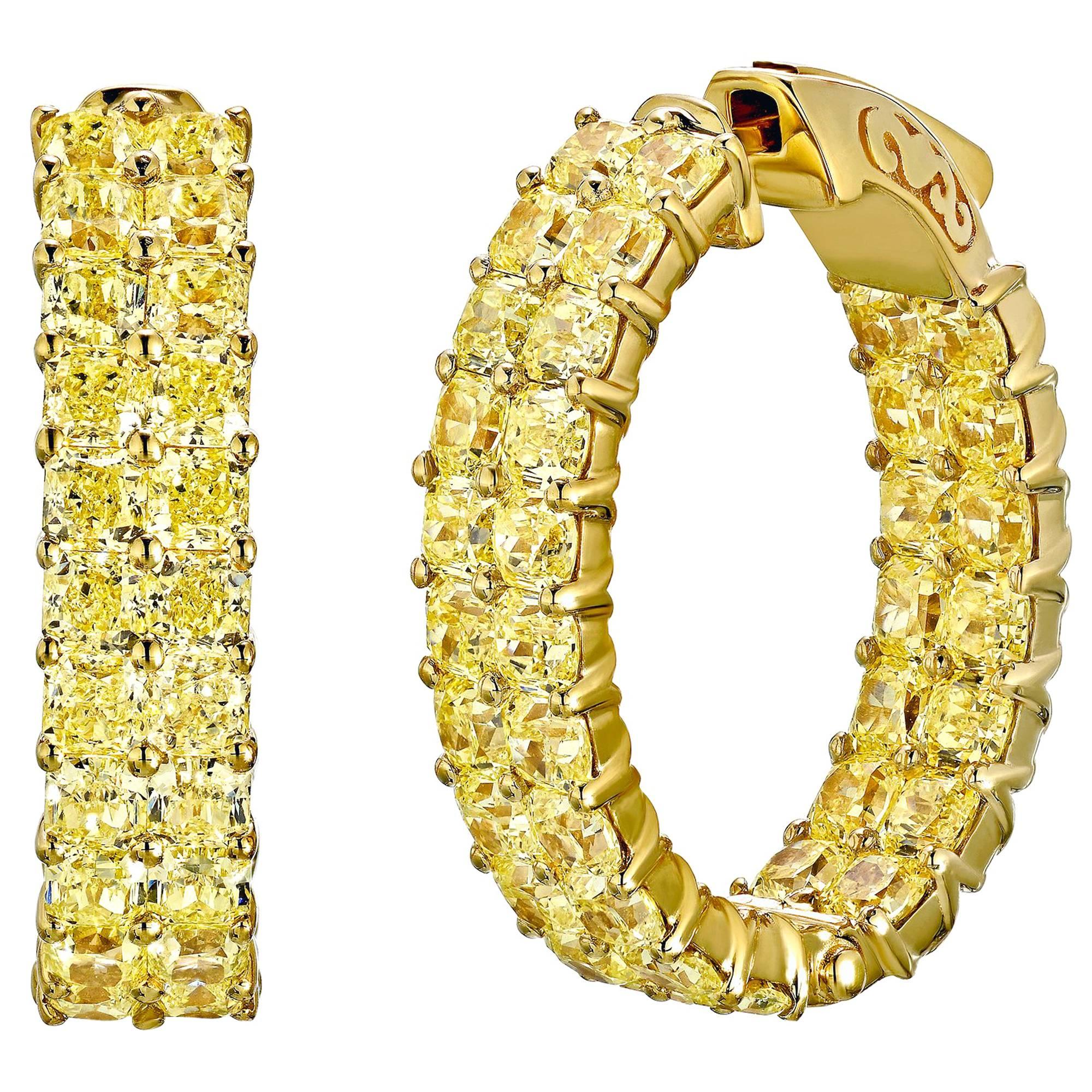 Emilio Jewelry 12.30 Carat  Fancy Intense Yellow Diamond Hoop Earrings 