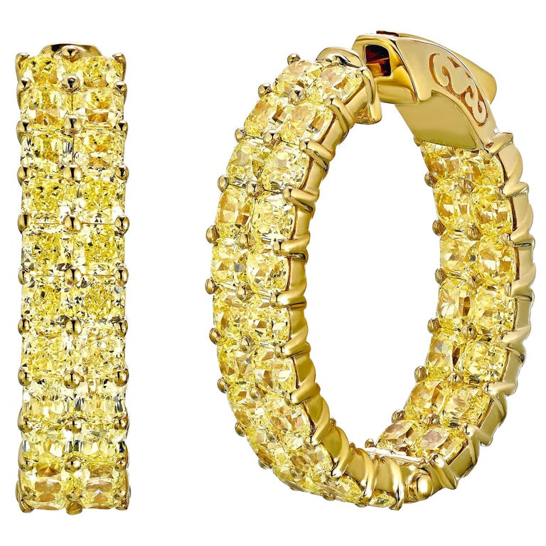 Emilio Jewelry 12.30 Carat Fancy Intense Yellow Diamond Hoop Earrings