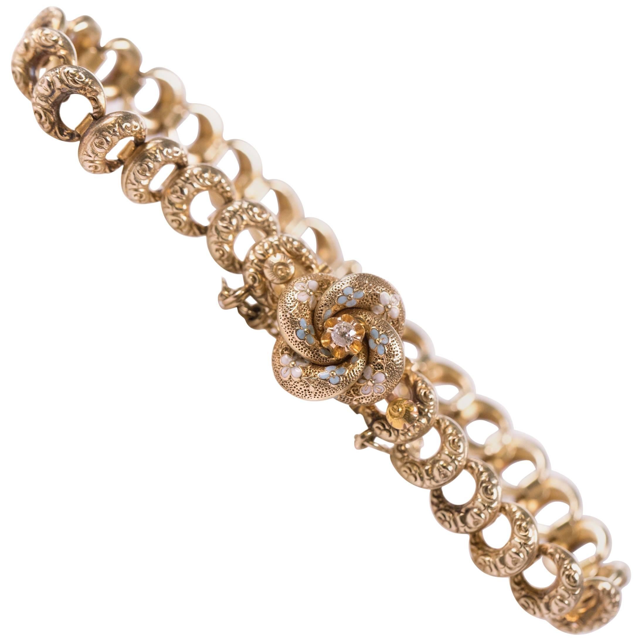 1890s Victorian Diamond and 14 Karat Gold Crescent Link Bracelet