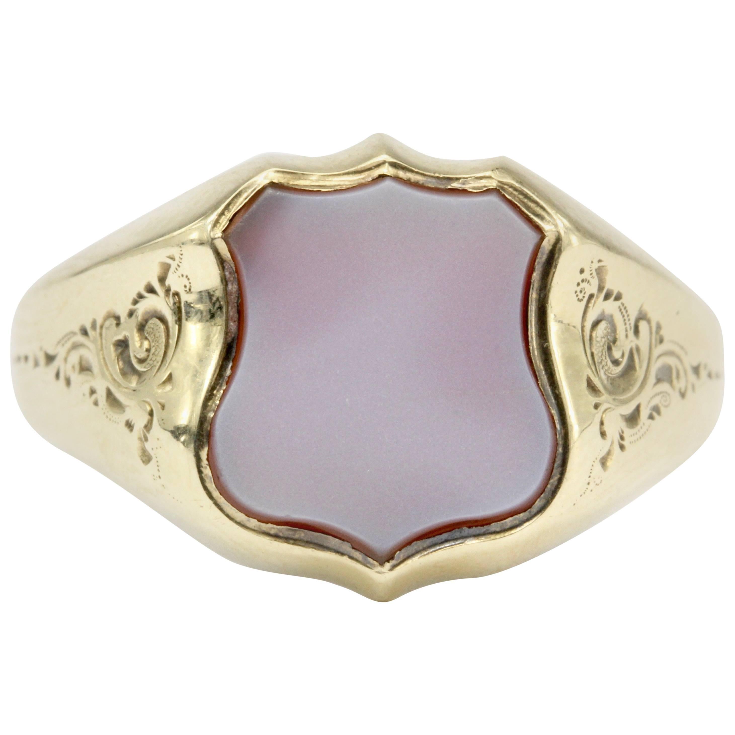 French Belle Époque 3rd Republic Banded Agate Signet Ring