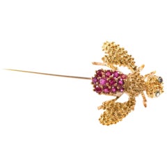 1980s Ruby, Sapphire and 18 Karat Gold Bee Stick Pin