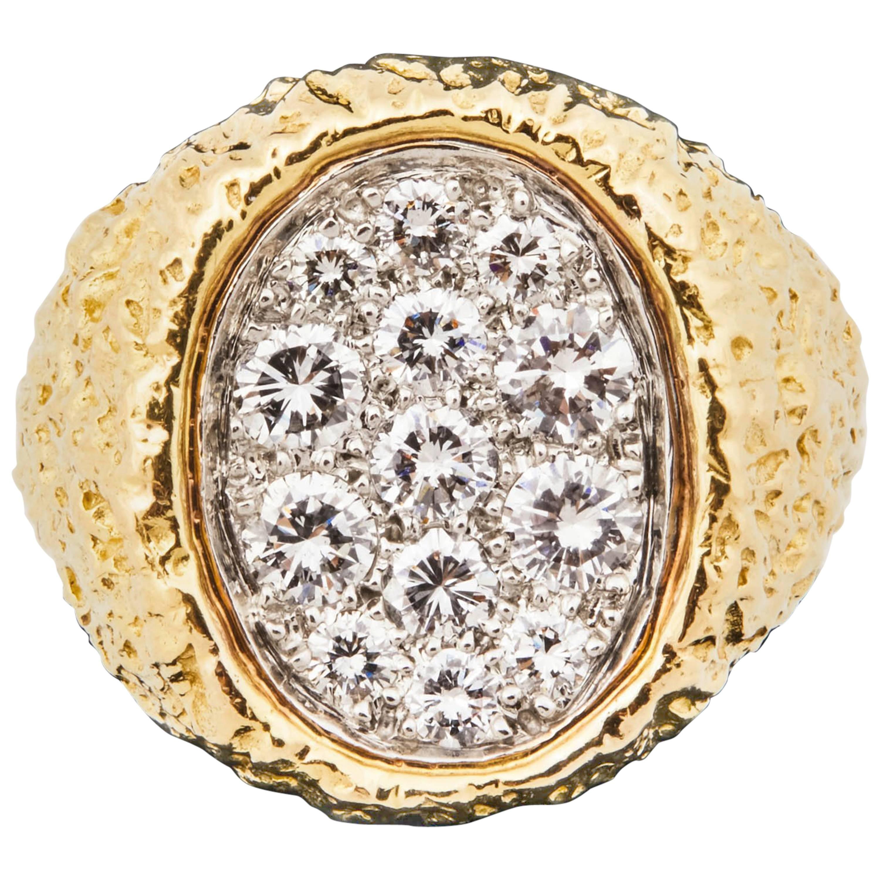 1970s Van Cleef & Arpels Clustered Diamond Gold Cocktail Ring