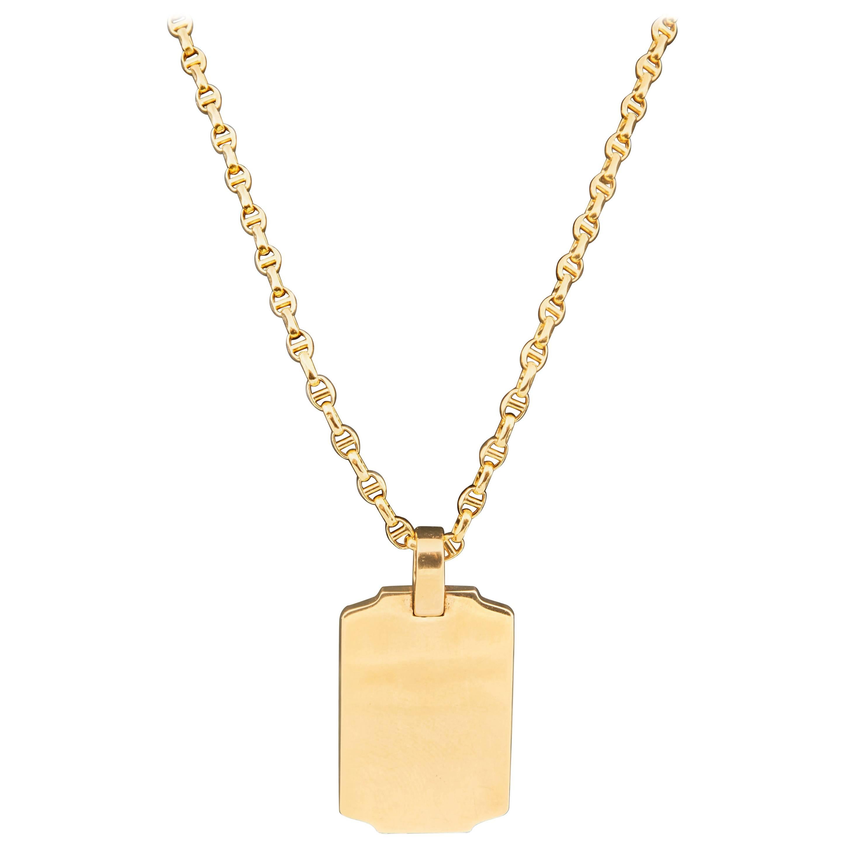 Cartier Very Rare Blank 18 Karat Yellow Gold Dog Tag on 18 Karat Gold Chain